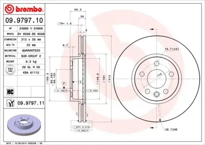 BREMBO 09.9797.11 Fren Dıskı On Uv Coated Ford 7M3615301 230792 24969 BG3719 186800 986478296 1815202546 DDF1160 92109900 250134720