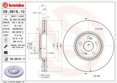 BREMBO 09.9818.10 Fren Dıskı On Standard Renault 8200570191 986479565 562187BC 8200242318 V785 230674 986478972 6104005 982001194 8201695235