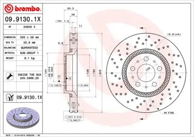 BREMBO 09.9130.1X Fren Dıskı On Xtra Volvo 31262707 31400740 207237 BG9514C BG9514 ADF124358 230561C 562173B 204842 314842