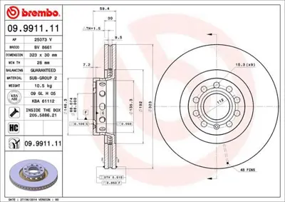 BREMBO 09.9911.11 On Fren Dıskı Audı A8 4D0615301J 314791 4D0615301F 4D0615301A NBD1049 812029186C 100123820 812029186 3D0615301G 24013001831