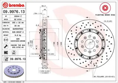 BREMBO 09.9976.13 Fren Dıskı On Floatıng Ford 4G7V1125BA1 BZ9154 25544Z 9997613