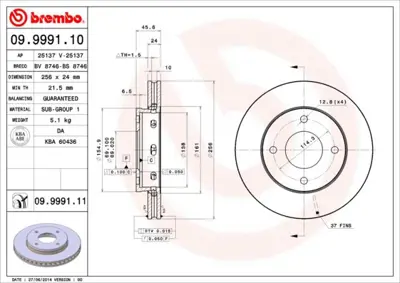 BREMBO 09.9991.11 Fren Dıskı Mercedes Smart Forfour 454 On A4544200001 DDF1621C 6110111 RS2028 BR5766 45442000101 JAPDIM01 25137V 78BD70362 DIM00C