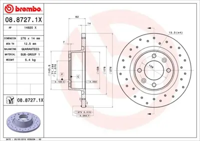 BREMBO 08.8727.1X Fren Dıskı Arka Xtra Cıtroen 1618861680 DDF1157C 180301620 17337 DI956115 562189B 14820 26739 50328 230558
