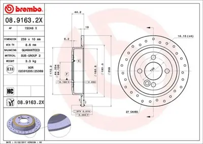 BREMBO 08.9163.2X Fren Dıskı Arka Xtra Mını BG3662C 34216774987 986478601 DDF1128 150344620 92175003 DDF1128C 24011002711 15048 54750