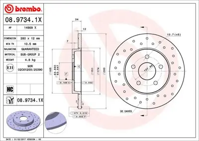 BREMBO 08.9734.1X Fren Dıskı Arka Xtra Ford 7155237020PD 8270256060 RT1432GLT5 1676983 N08433P C4G007ABE 8270250080 FR0276 360704032100 230683C