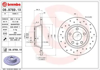 BREMBO 08.9769.1X Fren Dıskı Arka Xtra Audı 8J0615601 DF1319 8976910 BDC5617 18153147168 231021C 30943856 100332820 562676JC 412175