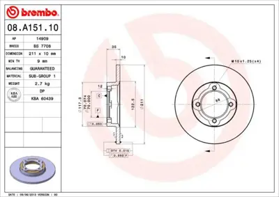 BREMBO 08.A151.10 Fren Dıskı On Standard Daıhatsu 4351287216 986AB9638 17049 8290447 4351287222000 BDC4320 4351287221000 BD668 J3306006 DI952370