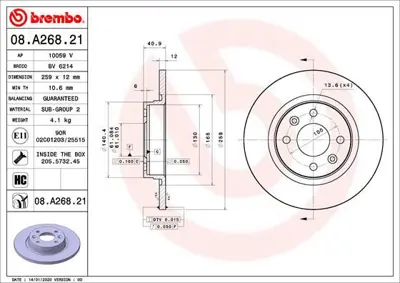 BREMBO 08.A268.21 Fren Dıskı On Uv Coated Renault 402065236R 402065345R 8A26810 680900 4534200000 6001547683 7701208252 BDC5615 MDC2087 1815203939