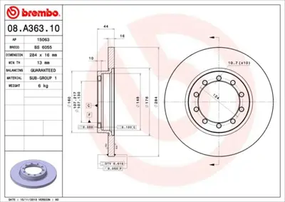 BREMBO 08.A363.10 Fren Dıskı Arka Standard Ford 40644 DSK2959 1488311 LVBD1814 55425 BDC6024 BN0640E 197532 93242500 BS7408B