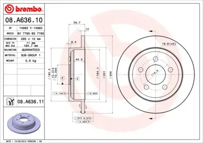 BREMBO 08.A636.11 Fren Dıskı Arka Uv Coated Jeep 52128411AA 52128411AB 8120101018 1815209327 BBD4276 8A63610 BS7768 YH1508 ADA104308 BDC5867
