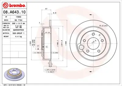 BREMBO 08.A643.10 Fren Dıskı Arka Standard Mazda TY3226251A NBD676 T00226251 TY3226251 8710710 8710711 DDF7391 BS7752 955834 T00226251A
