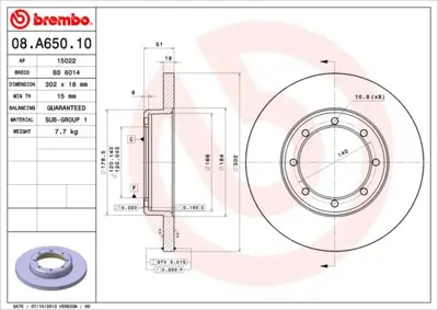 BREMBO 08.A650.10 Fren Dıskı Arka Rulmansız Cıft Teker Master Iıı 2.3 M9t 432067943R 4421180 DDF1977C 39868 986479A93 93168942 BS6014 55308 DF6372 92230803