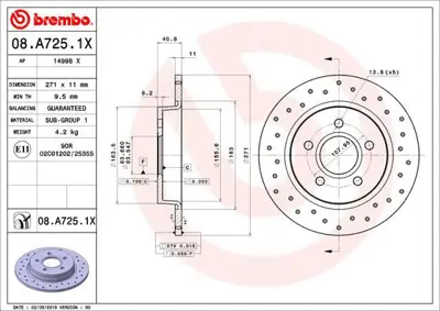 BREMBO 08.A725.1X Fren Dıskı Arka Xtra Ford 1704765 DDF2061C 11150986479763 1115PM0000534 39689 9291366 4608A72510 BV612A315BA 6110566 18142