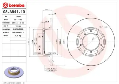 BREMBO 08.A841.10 Fren Dıskı Arka Standard Land Rover 18147 812017113C LR018026 DSK2452 DPL08 ADJ134326 AND6670 812017113 314039 43825