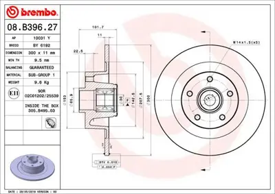 BREMBO 08.B396.27 Fren Dıskı Arka Wıth Bearıng Kıt Renault 402020005R MDC2305 8DD355123171 702976BS9 BG9135RS 355123171 313988 231168 1815203988 562997J1