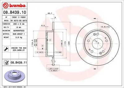 BREMBO 08.B439.11 Fren Dıskı Arka Uv Coated Honda 42510SDAA00 1421162 25318z 24011003211PRPCSMS 360406061801 SKBD0020284 14920V 3316901 61443 SDK6176