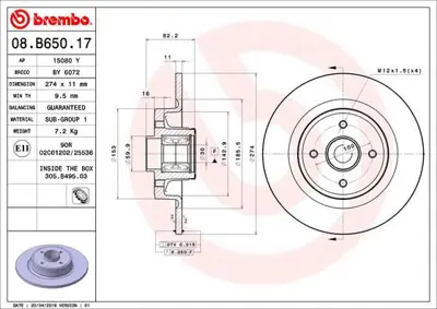 BREMBO 08.B650.17 Fren Dıskı Arka Wıth Bearıng Kıt Renault 7701208230 38305 203991 KF15583U 6138820 VKBA3609 8200655249 8200002874 432000015R 713630940