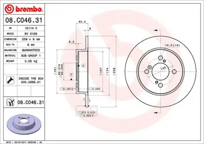 BREMBO 08.C046.31 Fren Dıskı Arka Uv Coated Suzukı 5561161M10 986479792 DDF2493C 540530220 DF6122 24010901751 BV6106 8C04631 15114V DDF2071C