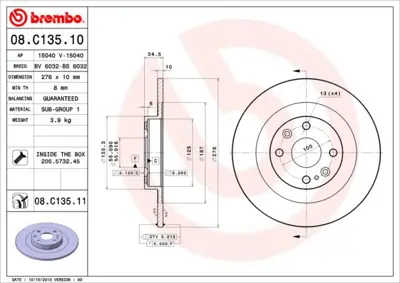 BREMBO 08.C135.11 Fren Dıskı Arka Uv Coated Mazda N0YY26251B 812050155 ADM54374 PBD8679 8C13510 92188303 1421269 D6137900 108633 MDC2073