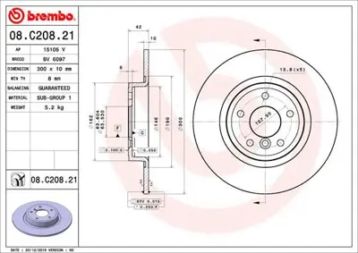 BREMBO 08.C208.21 Fren Dıskı Arka Uv Coated Jaguar T4N1742 8810150000 MDC2911C JAG116 56095HC 986479D80 BG4766C BDS1607HC BV6097 563451JC1