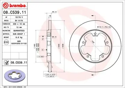 BREMBO 08.C539.11 Fren Dıskı Arka Uv Coated Ford 1815599 MDC2694 AND6337 NBD1847 BDC6045 1815312595 DDF2484C BK312A315AB 986479F44 55741