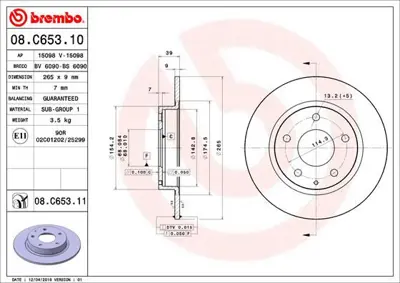 BREMBO 08.C653.11 Fren Dıskı Arka Uv Coated Mazda DSK3041 D2204 B45G26251A 35155230019PD ADC0477 6157500 9072788 8531070060 313283 RD01229