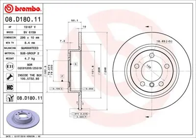 BREMBO 08.D180.11 Fren Dıskı Arka Uv Coated Mını 34219811540 BBD5454 AND7013 34219808513 DSK3158 8731216980 LVBD1846 RD01497 BV6159 801707