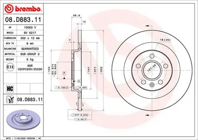 BREMBO 08.D883.11 Fren Dıskı Arka Uv Coated Volvo V1034PR 31471477 8D88311 32300123 1422131 BBD5555 BDS2011 ADC4001 6210500 56047