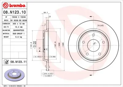 BREMBO 08.N123.11 Fren Dıskı Arka Uv Coated Vw 4721677AA DDF1808CD ADA104354 8N12311 17994 4721996AA 6110120 197687 78RBD25173 92181005