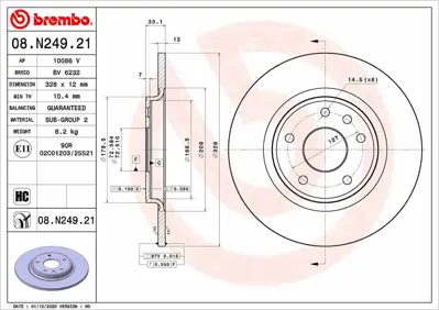 BREMBO 08.N249.21 Fren Dıskı Arka Uv Coated Chrysler K68227800AA 4779713AA BD5163 8N24911 C3023P K04779713AA 43940 8N24910 986479E57 55860