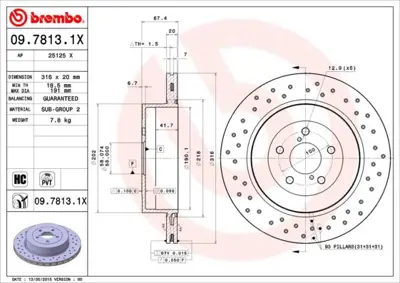 BREMBO 09.7813.1X Fren Dıskı Arka Xtra Subaru DI956319 RT201242HPGL 26700FE000 6060005 F026A09577 BG3819 812068120 RT201242HPGLT9 92173703 530246152