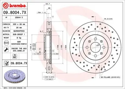 BREMBO 09.8004.7X Fren Dıskı On Xtra Fıat 51778054 51822457 BG4456 986479531 9800431 NBD1844 518222457 24012802191 DDF1773C F2016V