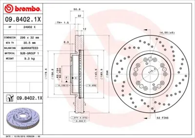 BREMBO 09.8402.1X Fren Dıskı On Xtra Lexus 9840210 4351253020 DDF11341 L3000V 4351230241 4351250111 4351250090 4351224051 4351230180 9840211