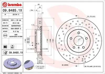 BREMBO 09.8485.1X Fren Dıskı On Nıssan 350z 2002-/ 324×5 40206CD005 DSK2502 NBD1559 6064801 BDC5833 DDF1948C1 BD1628 DF6480 DF1628 DSK2501