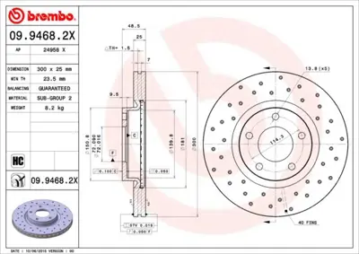 BREMBO 09.9468.2X Fren Dıskı On Xtra Mazda C26Y3325XC 986479183 562635JC 197365 BP6Y3325XE YH2964 9946821 C26Y3325XD 92130400 24132571701