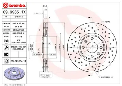 BREMBO 09.9935.1X Fren Dıskı On Xtra Peugeot 9687602180 DDF1442 562267J 8DD355111311 665710 54332 562267B 30402 24012601401 92133203