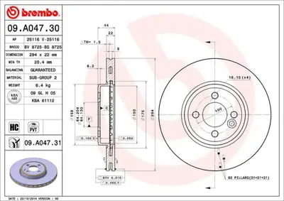 BREMBO 09.A047.31 Fren Dıskı On Mınıcooper R50/R52/R53/R55/R56/R58/R59 34116858652 1815314035 24012202441 BN1739 FBD479 AND6209 RT21085GLT3 8DD355129021 SKBD0022921 3835210007PD