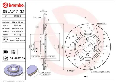 BREMBO 09.A047.3X Fren Dıskı On Xtra Mını 34116858652 1815314035 24012202441 BN1739 FBD479 AND6209 RT21085GLT3 8DD355129021 SKBD0022921 3835210007PD