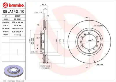 BREMBO 09.A142.10 Fren Dıskı On Mıtsubıshı L400 1995-/ 688310 MB895730 RD00346 MFD2511 BS9022 D688310 BN1319E D6F177B ADC44381 9A14210