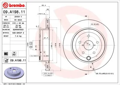 BREMBO 09.A198.11 Fren Dıskı Arka Uv Coated Subaru 26700FG010 82B1230 563108JC PBD1406 DBC140V RAD2616C RN2167 MDC2398 250360 9A19811
