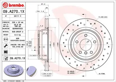 BREMBO 09.A270.1X Fren Dıskı Arka Xtra Bmw DF4461S 34216855004 FBD1520 3155230051PD 9A27010 DF1075 3082301 1815201569 BS7588C 230873C