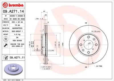BREMBO 09.A271.11 Fren Dıskı On Uv Coated Opel 4708241 540249100 BD6035 540249152 GD1450 CD7520V 17588OE BG4049 230908C DDF1520C