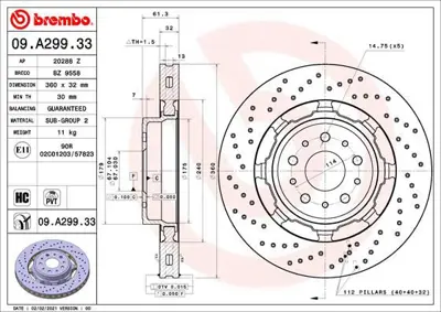 BREMBO 09.A299.33 Fren Dıskı On Dual Cast Maseratı 235318 20288Z BZ9558 185051 BDC3452 4609314914 620410 BG2283 7700715081 DF1017