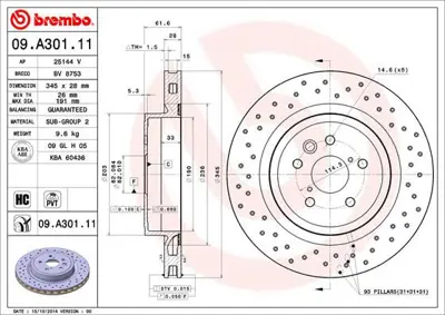 BREMBO 09.A301.11 Fren Dıskı Arka Uv Coated Lexus BD2922 424310W030 BS7646B 3145152 N3312071 MDC2277 DSK2962 BN1324E 18015 92204203