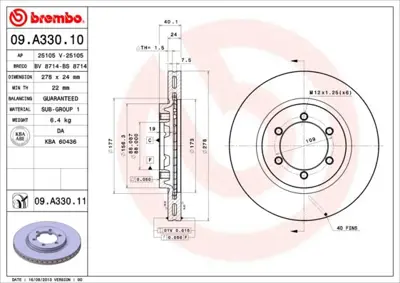 BREMBO 09.A330.11 Fren Dıskı On Havalı Ssangyong Musso 96-05 Korando 96-05 Daewoo Musso 96-05 278×6 4144105110 D675410 675410 197195 986478967 J3300400 9A33010 562904JC 4144106211 BG3523