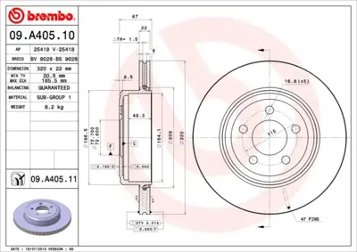 BREMBO 09.A405.11 Fren Dıskı Arka Uv Coated Chrysler K04779209AE 1033532 BDR248120 K2AMV9209AG 92177203 2AMV9209AG JAPDP903 4779209DC NBD1849 61903C
