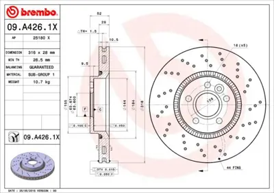 BREMBO 09.A426.1X Fren Dıskı On Xtra Ford 30769061 RT20485HPGLT9 6G9N2C375DC 9A4261X 1404955 RT20485GLT3 LR027107 610371120 8DD355118891 RT20485