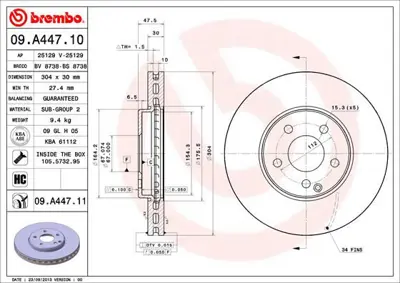 BREMBO 09.A447.11 Fren Dıskı On Mercedes W211 / E240-280-320-350 Kaplamalı BDS1871HC 8DD355121191 A2114211212 6114010 BN1163E M2036V 5815343386 BDC5631 BD0409 986479333