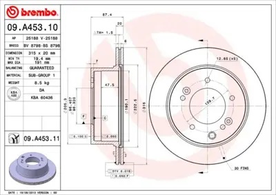 BREMBO 09.A453.11 Fren Dıskı Arka Uv Coated Kıa 584113E300 24012002021 DF4394 108507 DDF1543 DDF1543C1 986479232 92147400 BG3859 DDF1543C