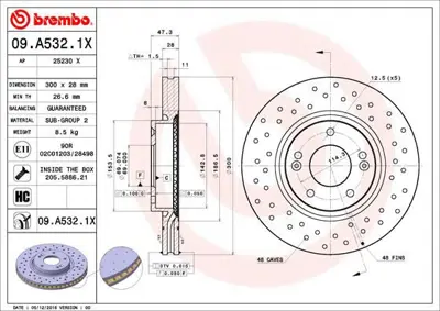 BREMBO 09.A532.1X Fren Dıskı On Xtra Hyundaı 428256 517123K160 9A53210 1815203422 313422 9A5321X 517122Y000 986479595 25230 BS8840